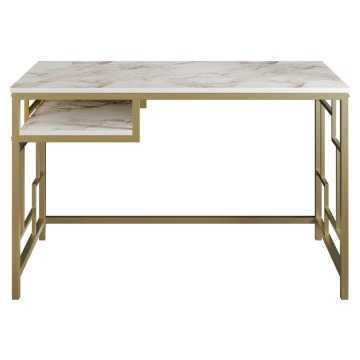SELSEY Biurko glamour Marade 120x60 cm z półką na złotym stelażu - Genesis