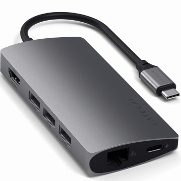 Adapter, hub USB-C 7w1, Satechi Aluminium Multiport V2, 3x USB-A / HDMI / USB-C PD / SD / Ethernet, 