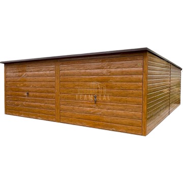Garaż blaszany 6x6m 2x brama uchylna drewnopodobny rynna TS1118