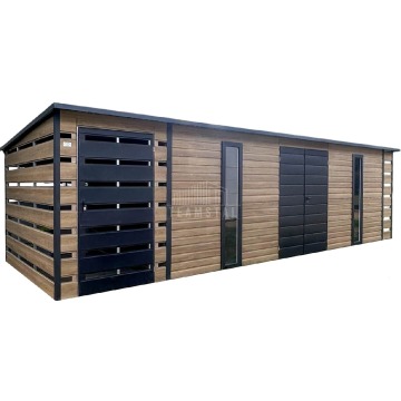 Schowek domek ogrodowy 6x2,5m wiata 0,5m wiata 1,2m drzwi 2x okno brama TS1135