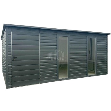 Schowek - Domek 5x2m - drzwi - 2x okno - antracyt - spad w tył TS1142