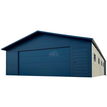 Garaż blaszany 8x8m + wiata 2m brama segmentowa drzwi 4x okno rynny TS1146