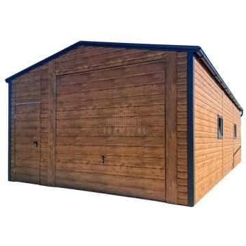 Garaż blaszany 5x6m brama uchylna drzwi 2x okno drewnopodobny rynny TS1177