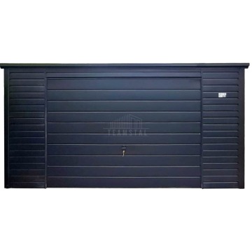 Garaż blaszany 5x6m - brama uchylna - drzwi - czarny - rynna - dach TS1178