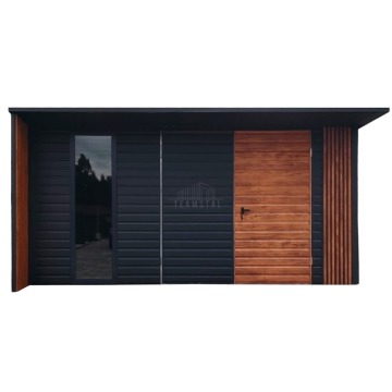 Schowek domek ogrodowy 5x4m - drzwi okno dekor z lameli dach rynna TS1186