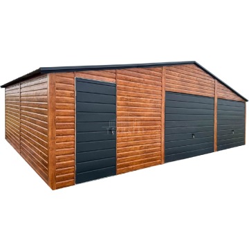Garaż blaszany 9x6m - 2 x brama uchylna - drzwi  drewnopodobny  TS1196