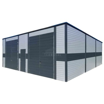 Hala - garaż blaszany 9,5x9m - 2 x brama dwuskrzydłowa - drzwi dach TS1212