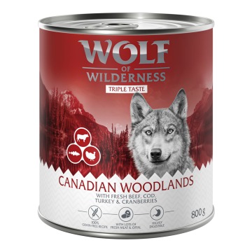Megapakiet Wolf of Wilderness Monoprotein Adult, 24 x 800 g - The Taste Of Canada, wołowina, indyk, 