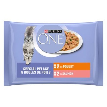 PURINA ONE, 24 x 85 g - Coat & Hairball - kurczak i łosoś