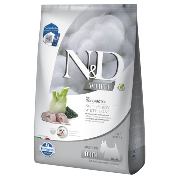 Farmina N&D Dog Adult Mini White, z labraksem, koprem włoskim i spiruliną - 2 x 5 kg
