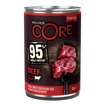 Korzystny pakiet Wellness Core Adult 95% Single Protein, 12 x 400 g - Wołowina i brokuł