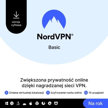 Vpn (virtual private network) NordVPN Basic ESD - 10 urządzeń - subskrypcja na rok