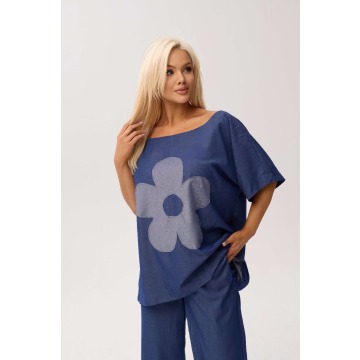 Oversize denimowa bluzka Leo z aplikacją OVERSIZE PLUS SIZE XXL WIOSNA LATO