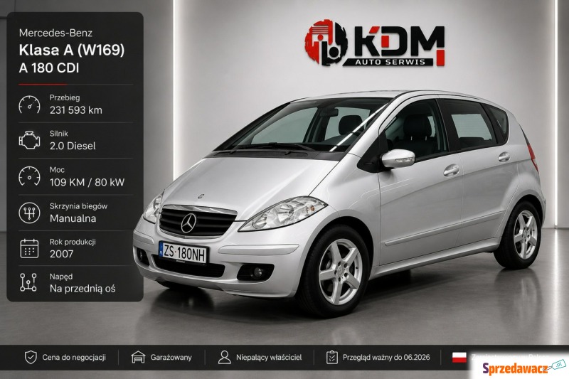 Mercedes - Benz A-klasa  Hatchback 2007,  2.0 diesel - Na sprzedaż za 6 600,00 zł - Szczecin