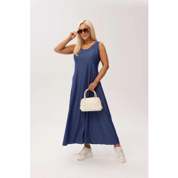 Sukienka denimowa Tessa MAXI – lekko taliowana, z kieszeniami OVERSIZE PLUS SIZE XXL WIOSNA LATO