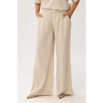 Przewiewne spodnie Santorini Beige z domieszką lnu PLUS SIZE OVERSIZE XXL WIOSNA LATO