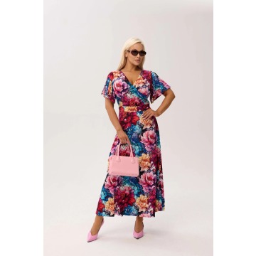 Sukienka kopertowa Valencia Peony MAXI z falującym rękawem i kobiecym dekoltem PLUS SIZE OVERSIZE WI