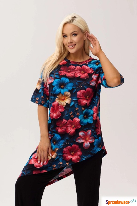 Wiskozowa tunika asymetryczna Capri Hibiscus w... - Bluzki i koszule damskie - Toruń
