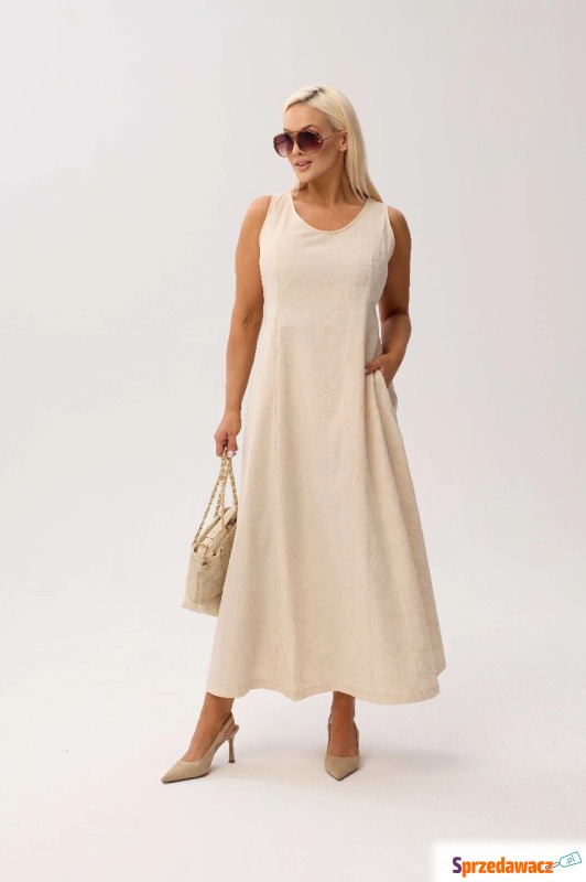 Elegancka sukienka Sevilla Beige MAXI bez ręk... - Sukienki damskie - Siedlce