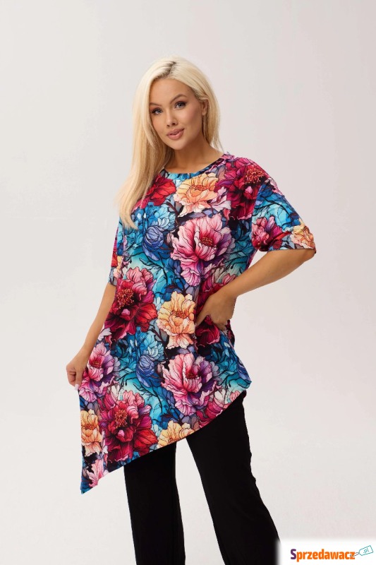 Wiskozowa tunika asymetryczna Capri Peony w print... - Bluzki i koszule damskie - Tychy