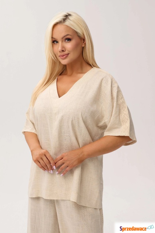Przewiewna bluzka Santorini Beige z domieszką... - Bluzki i koszule damskie - Opole