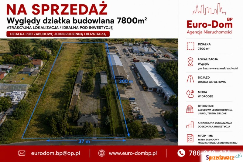 Działka budowlana Wyględy sprzedam, pow. 7815 m2  (0.78ha), uzbrojona
