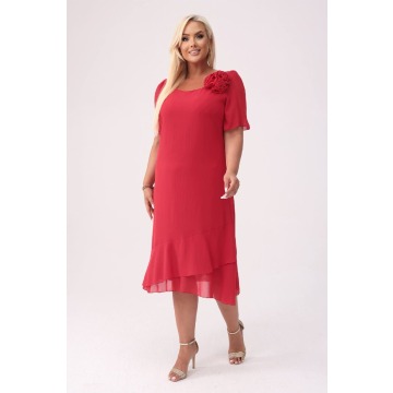 Elegancka szyfonowa czerwona sukienka Maria z falbankami na wesele PLUS SIZE XXL