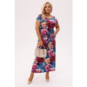 Granatowa sukienka Florida MAXI w piwonie i róże PLUS SIZE XXL OVERSIZE