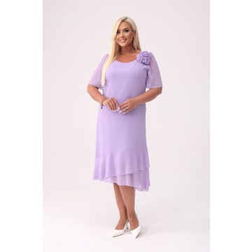 Elegancka szyfonowa lawendowa sukienka Maria z falbankami na wesele PLUS SIZE XXL