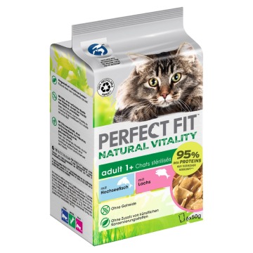 Perfect Fit Natural Vitality Adult 1+ - Ryba morska z połowów dalekomorskich i łosoś, 36 x 50 g