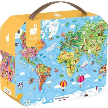 Puzzle Janod Ogromna Mapa Świata w Walizce 300 el.
