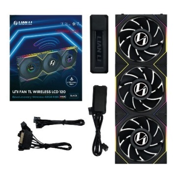 Wentylator Lian Li UNI FAN TL Wireless LCD Lüfter, ARGB, PWM, 3er-Pack inkl. Controller - Reverse Bl