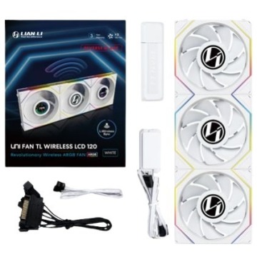 Wentylator Lian Li UNI FAN TL Wireless LCD Lüfter, ARGB, PWM, 3er-Pack inkl. Controller - Reverse Bl