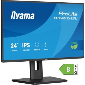 Monitor iiyama ProLite 24-calowy panel IPS Full HD z wąskimi ramkami, klasą energetyczną B, regulowa