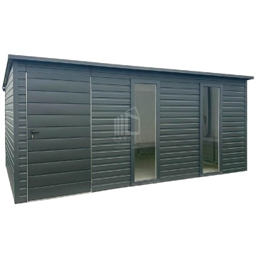 Schowek - Domek 5x2m - drzwi - 2x okno - antracyt - spad w tył ID1045