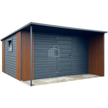 Schowek - domek ogrodowy PREMIUM 4x3m - wiata 4x1m - antracyt - dach ID1077