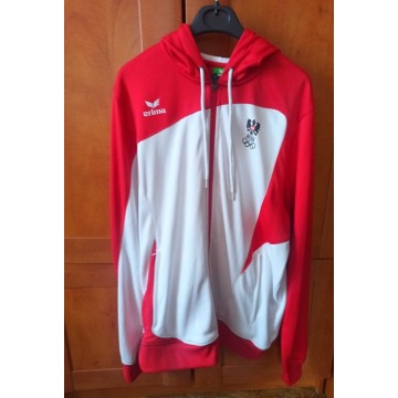 Bluza sportowa z kapturem damska biało - czerwona... - Tuniki i bluzy damskie - Łask - zdjęcie 1