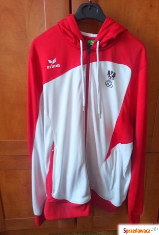 Bluza sportowa z kapturem damska biało - czerwona... - Tuniki i bluzy damskie - Łask