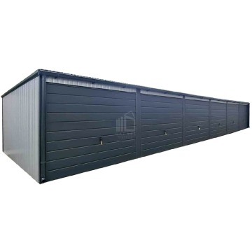 Garaż blaszany 18x5 m brama uchylna x6 dach spad w przód rynny ID1166