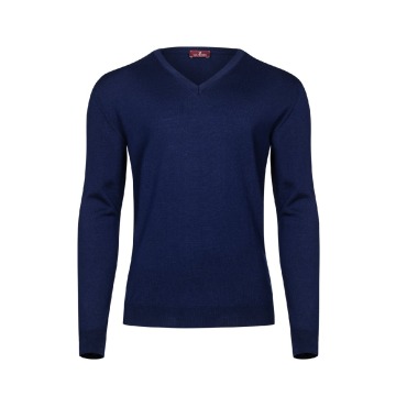 Granatowy sweter męski z wełny merino w serek 7XL