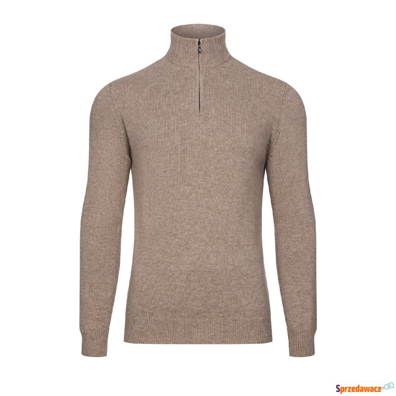 Brązowy sweter z wełny merynos z suwakiem XL - Swetry męskie - Kraków