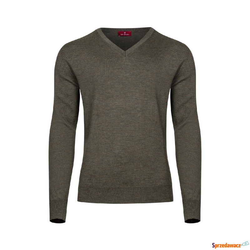 Oliwkowy sweter męski z wełny merino w serek ... - Swetry męskie - Żagań