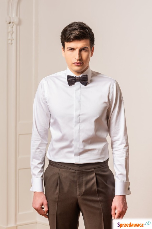Elegancka biała koszula męska do muchy z krytą... - Koszule męskie - Bytom