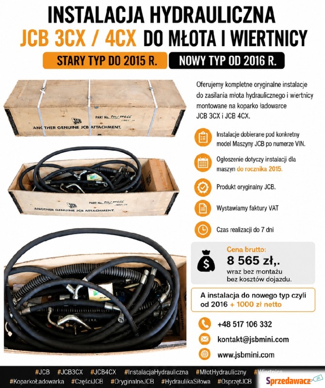 Instalacja hydrauliczna JCB 3CX / 4CX do młota... - Części do maszyn rol... - Toruń