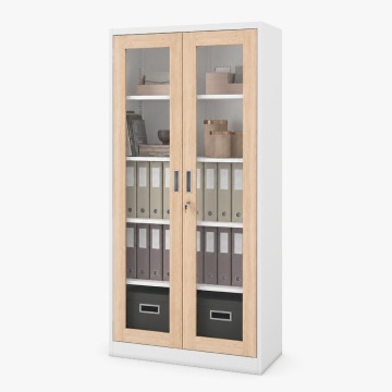 Witryna przeszklona metalowa wysoka z zamkiem biała/dąb sonoma, 900x1850x400 mm: AMELIA Eco Design