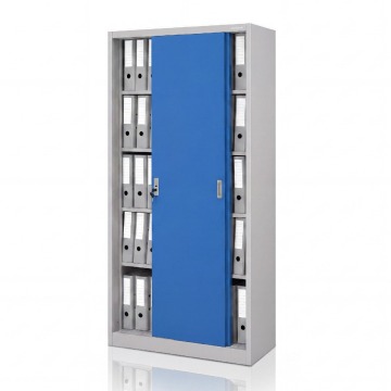 Szafa metalowa biurowa z drzwiami przesuwnymi szaro-niebieska, 900x1850x400 mm: KUBA