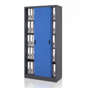 Szafa metalowa biurowa z drzwiami przesuwnymi antracytowo-niebieska, 900x1850x400 mm: KUBA