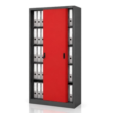 Szafa metalowa biurowa z drzwiami przesuwnymi antracytowo-czerwona, 900x1850x400 mm: KUBA