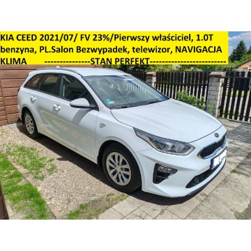 Kia Ceed 2021 r 1,0 TGD Polski Salon bezwypadkowa Fv 23% Tv,Navi,Youtube