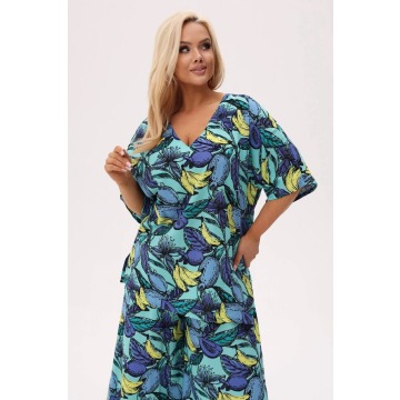 Miętowa bluzka Tropica Lazurowe Owoce z dekoltem V PLUS SIZE XXL OVERSIZE